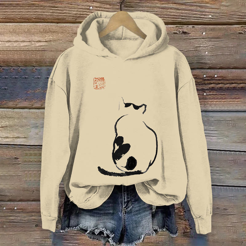 100% Cotton Japanese Art Cat Print Hoodie - Apricot - US16-18(2XL) - image 1