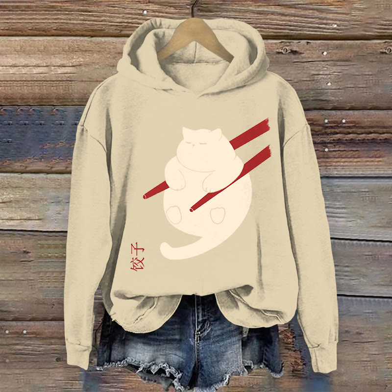 100% Cotton Cat Dumpling Art Print Hoodie - Apricot - US16-18(2XL) - image 1