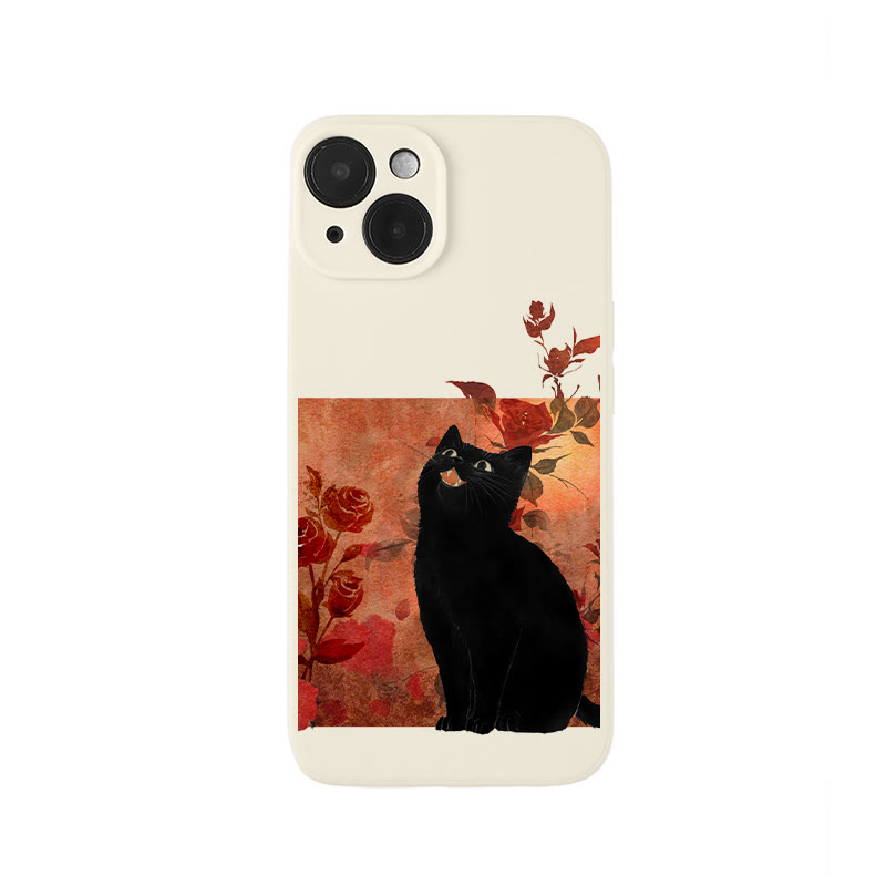 Red Rose Blossom & Black Cat Print Phone Case - White - iPhone 16 Pro Max - image 1