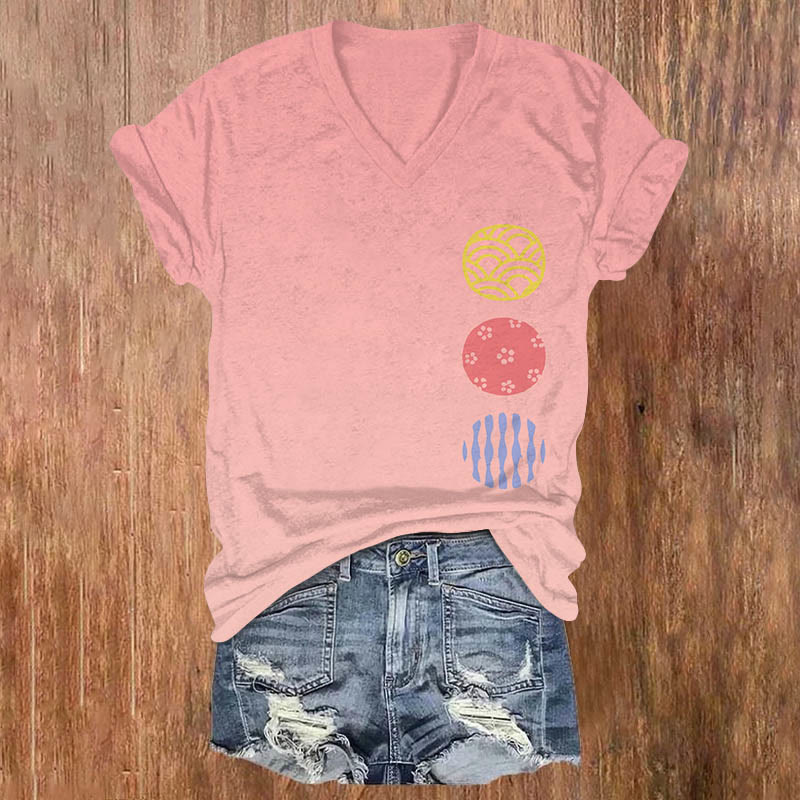 Vintage Spherical Pattern Art Print T-Shirt - Pink - US32-34(5XL) - image 1