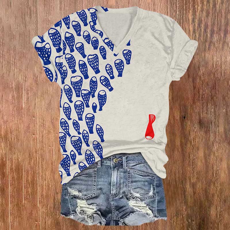 Lovely Cartoon Carp Art Print T-shirt - Beige - US32-34(5XL) - image 1