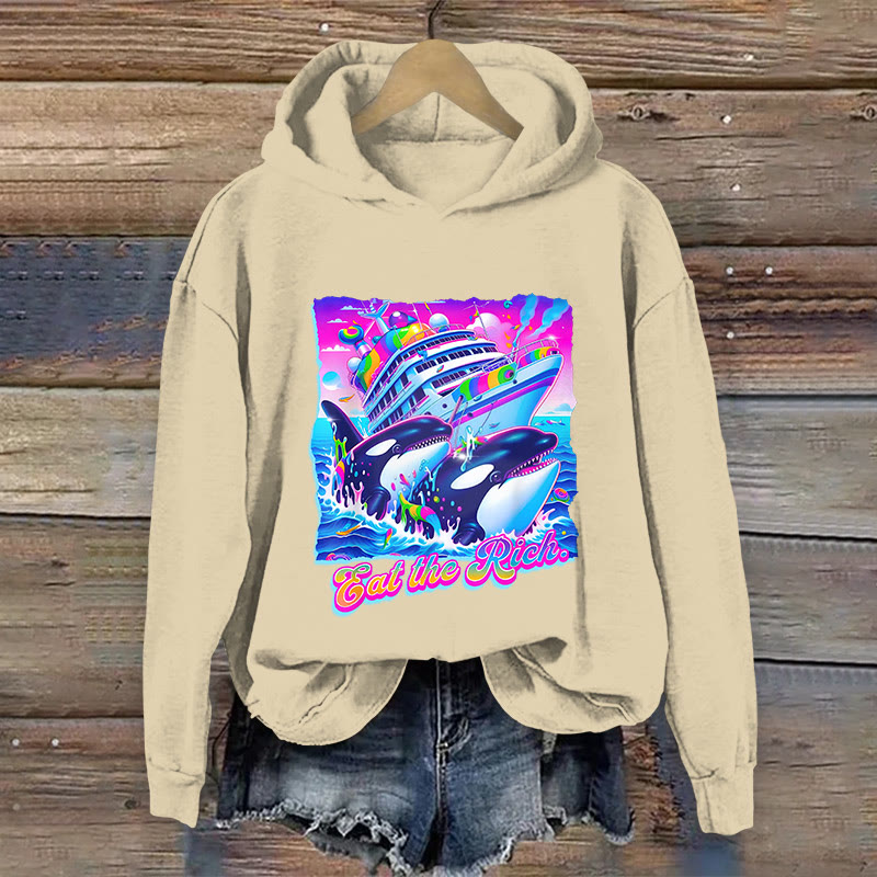 100% Cotton Eat The Rich Whale Print Hoodie - Apricot - US16-18(2XL) - image 1