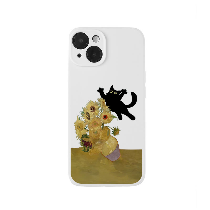  Funny Cat And Sunflower Oil Painting Print Phone Case