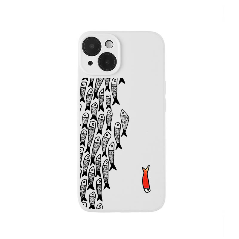 Cute Simple Lines Abstract Geometric Fish Art Print Phone Case - White - iPhone 16 Pro Max - image 1