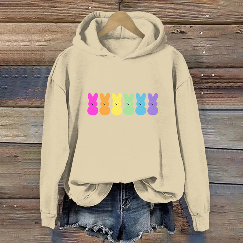 100% Cotton Simple Colorful Rabbit Art Print Hoodie - Apricot - US16-18(2XL) - image 1