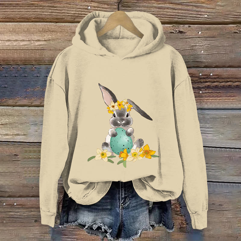 100% Cotton Rabbit And Lily Art Print Hoodie - Apricot - US16-18(2XL) - image 1