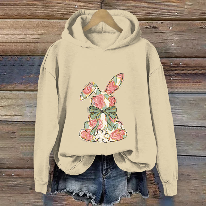 100% Cotton Funny Bow Bunny Art Print Hoodie - Apricot - US16-18(2XL) - image 1