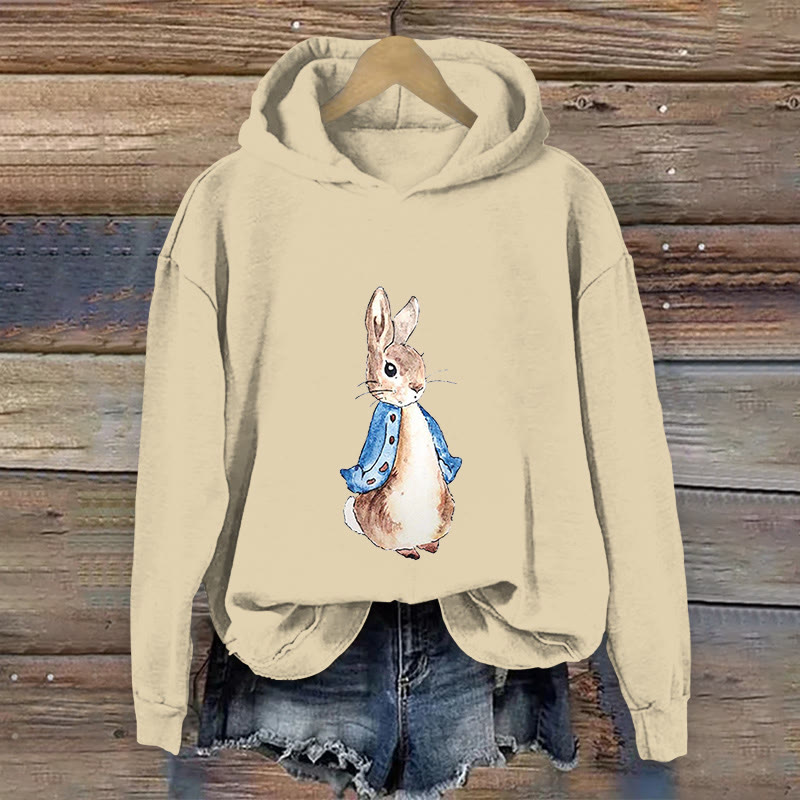 100% Cotton Fun Bunny Art Print Hoodie - Apricot - US16-18(2XL) - image 1