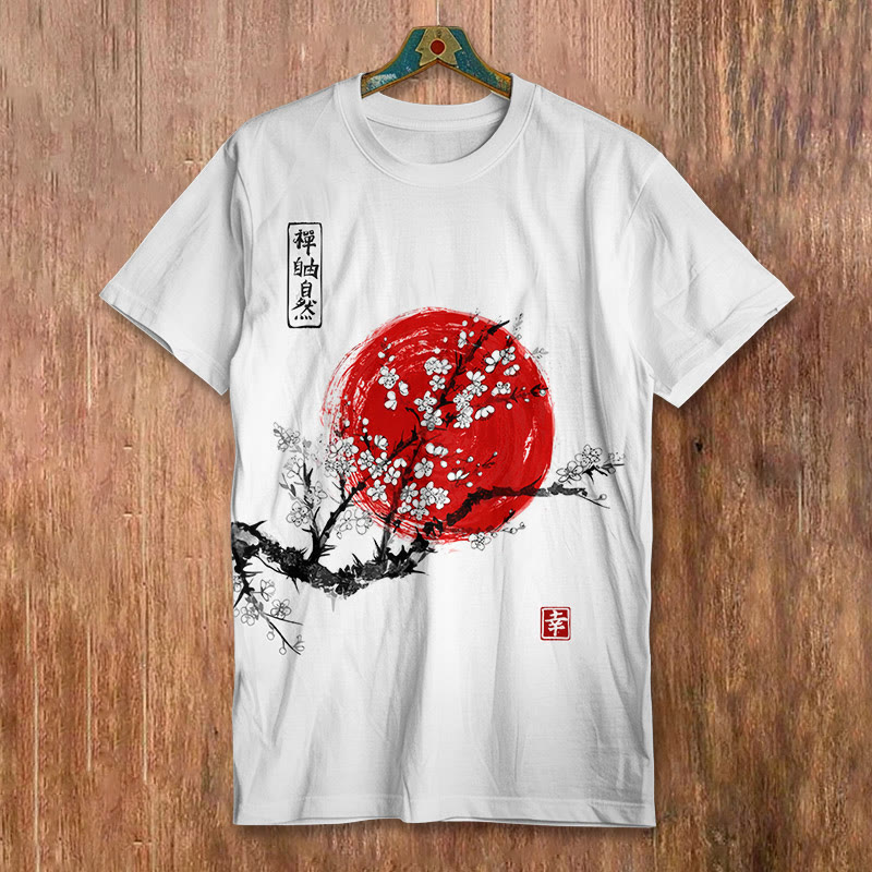 Women's Sunrise Japanese Art Print Short-sleeved Men's Casual T-shirt - White - 8XL - image 1