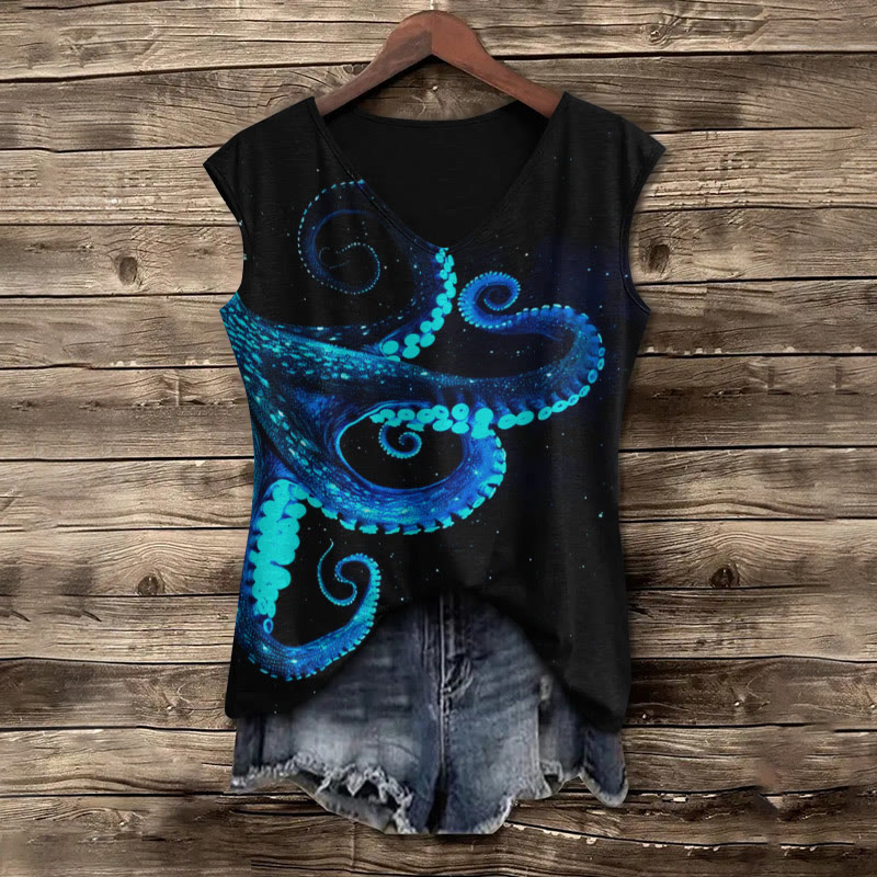 Three-dimensional Creative Octopus Print V-neck Tank Top - image 2