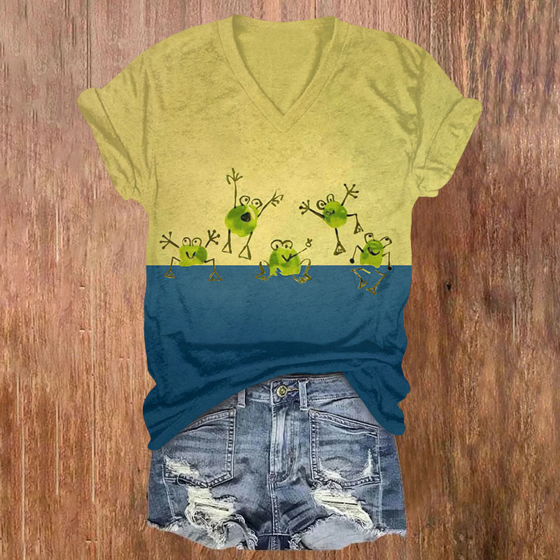 Funny Frog Party Cartoon Art T-shirt - Yellow - US32-34(5XL) - image 1