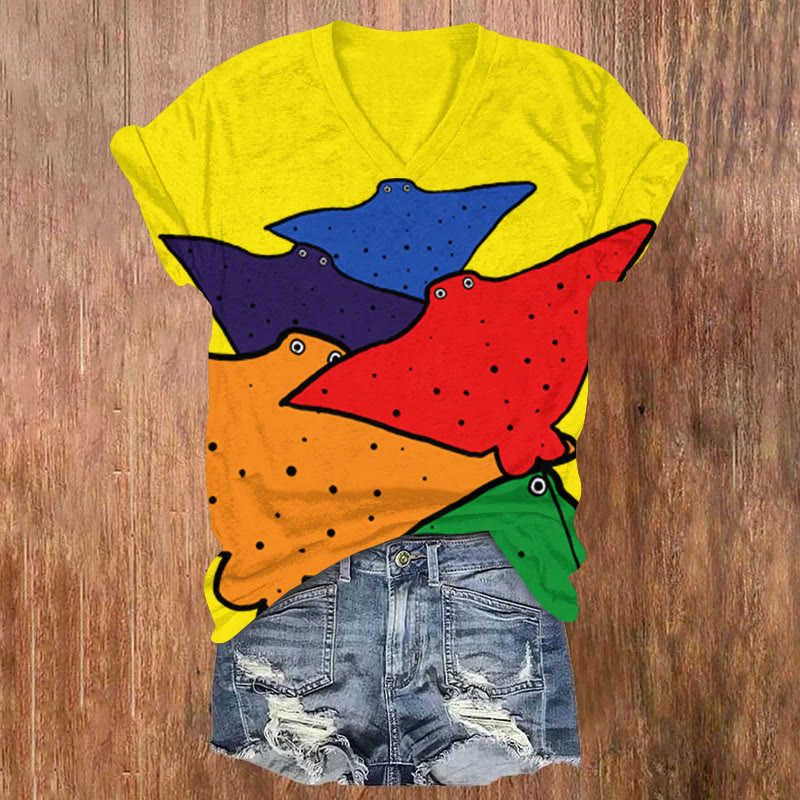 Cascading Rainbow Ray Print T-shirt - Yellow - US32-34(5XL) - image 1