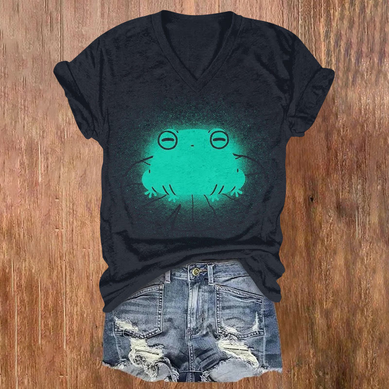 Creative Frog And Lotus Leaf Art T-shirt - Black - US32-34(5XL) - image 1