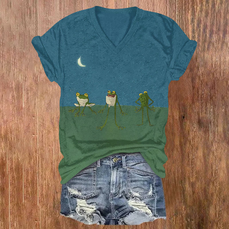 Fun And Simple Frog Color Contrast Art T-shirt - Blue - US32-34(5XL) - image 1