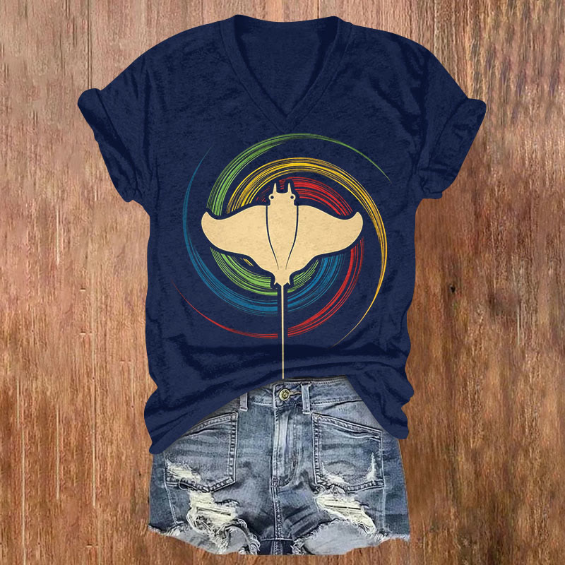 Lovely Rainbow Circle Ray Art Print Casual T-shirt - Royal Blue - US32-34(5XL) - image 1