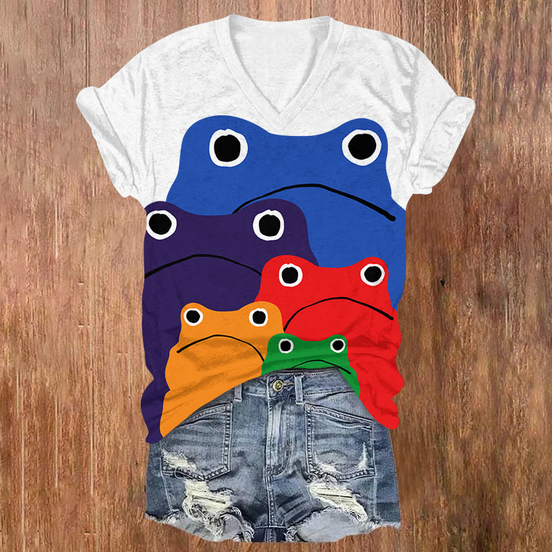Cascading Rainbow Japanese Frog Print Causal T-shirt - White - US32-34(5XL) - image 2