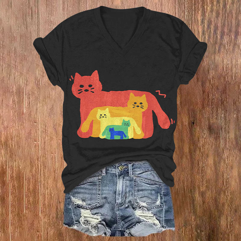 Creative Colorful Cat Within Cat Art Print Casual T-shirt - Black - US32-34(5XL) - image 1