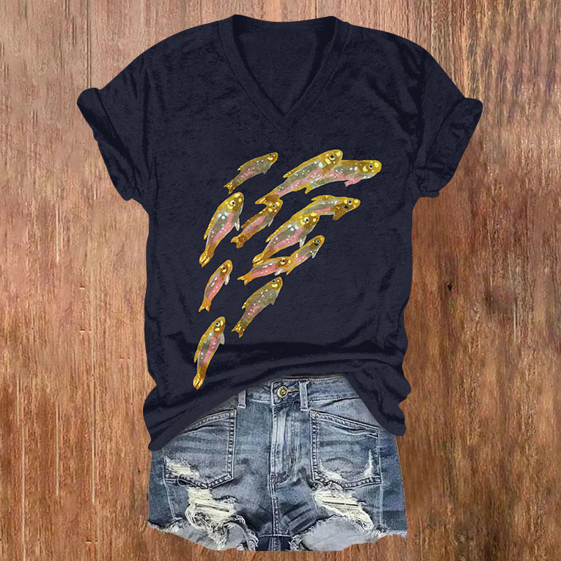 Lovely Glowing Fish Art Print Casual T-shirt - Black - US32-34(5XL) - image 1
