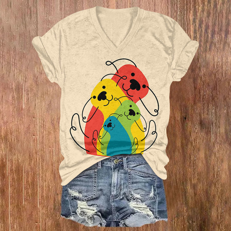Lovely Rainbow Seal Art Print Casual T-shirt - Apricot - US32-34(5XL) - image 1
