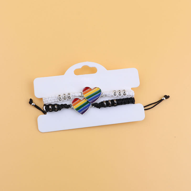 2 Card-mounted Rainbow Color Stitching Hand-woven Adjustable Couple Bracelet Set - 3 - image 3