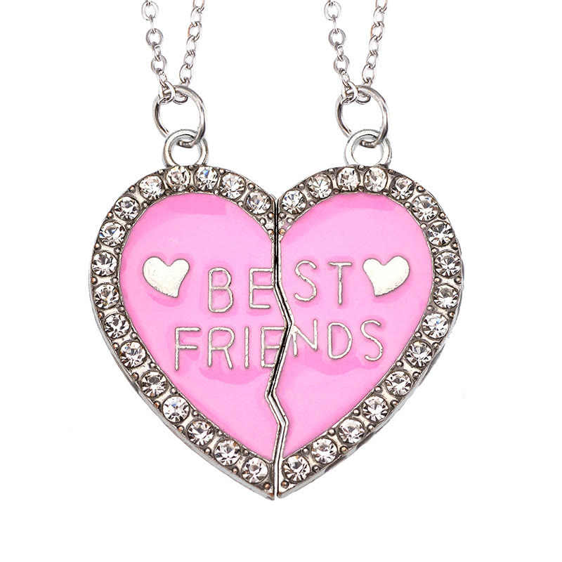 Good Friends Magnet Attraction Heart Stitching Necklace Set - Pink - one size - image 2