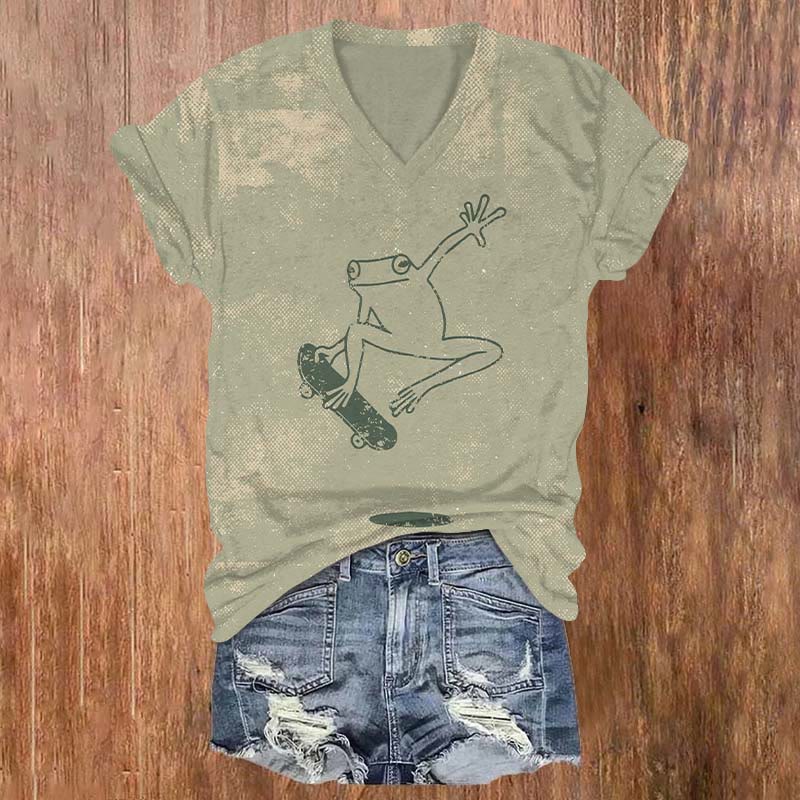 Funny Skateboard Frog Art T-shirt - Green - US32-34(5XL) - image 1