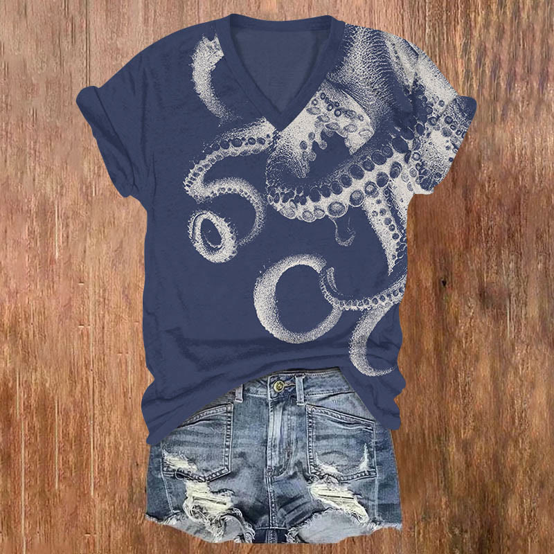 Vintage Abstract Octopus Graffiti Art T-shirt - Royal Blue - US32-34(5XL) - image 1