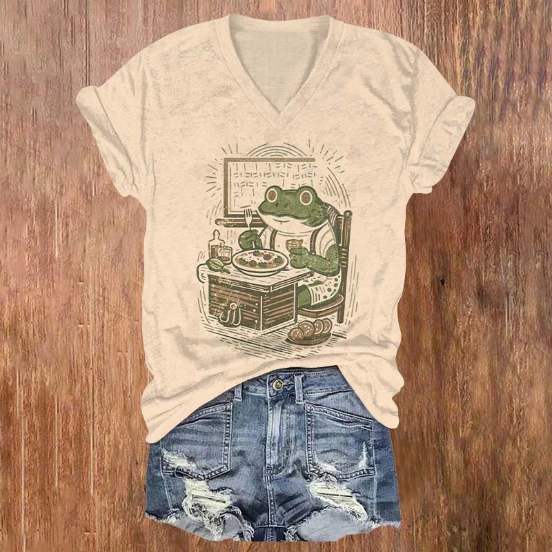 Funny Frog Having Meal Art T-shirt - Apricot - US32-34(5XL) - image 1