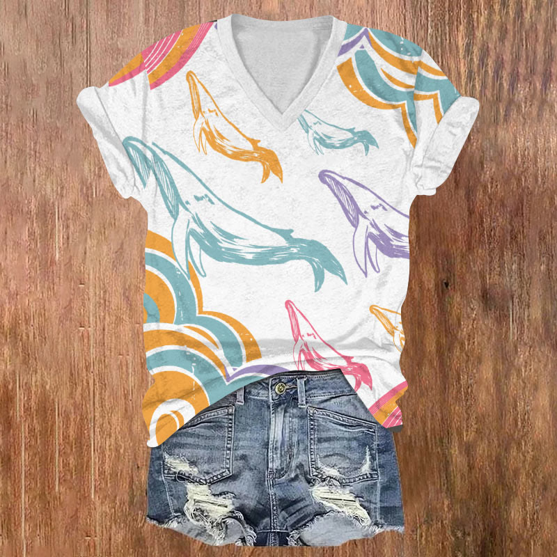 Rainbow Swimming Whale Shark Art T-shirt - White - US32-34(5XL) - image 1