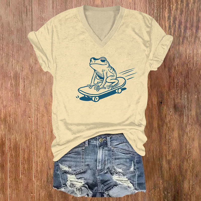 Funny Skateboard Frog Art T-shirt - Khaki - US32-34(5XL) - image 1