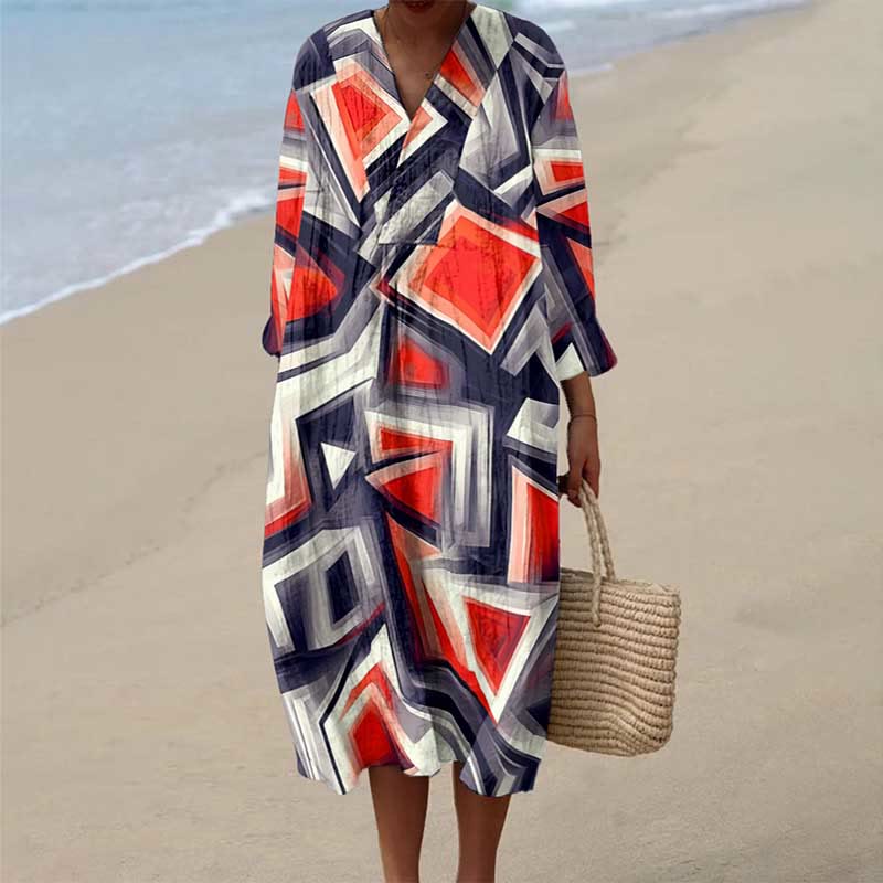 Women's Vintage Irregular Blurred Geometric Pattern Art Print Dress - Multicolor - 6XL - image 1