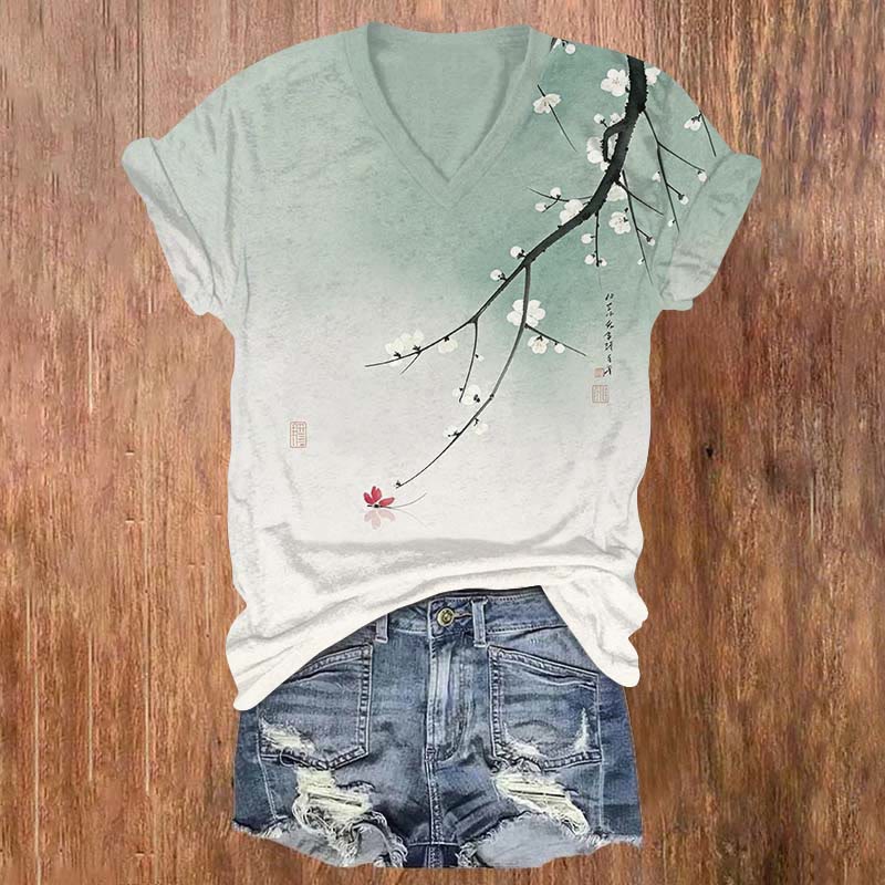 Vintage Pear Blossom Art T-shirt - Mint - US32-34(5XL) - image 1