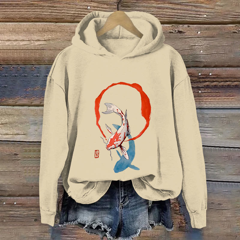 100% Cotton Women's Japanese Watercolor Koi Print Hoodie - Apricot - US16-18(2XL) - image 1