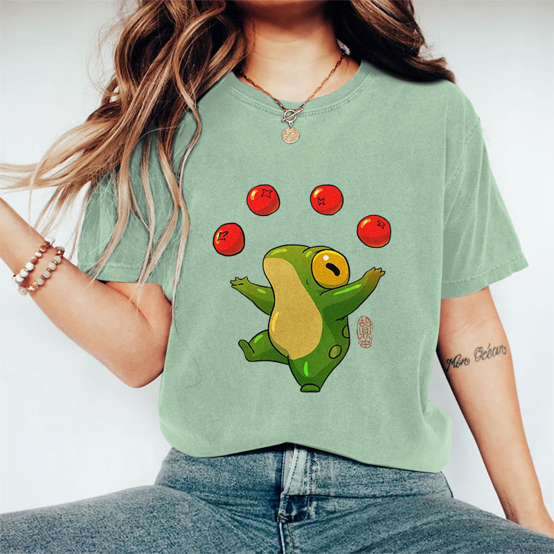 100% Cotton Funny Frog Art Print Casual T-shirt - Light Green - 2XL - image 8