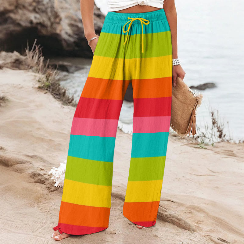 Rainbow Colorblocks Art Printed Casual Pants - Multicolor - 6XL - image 1