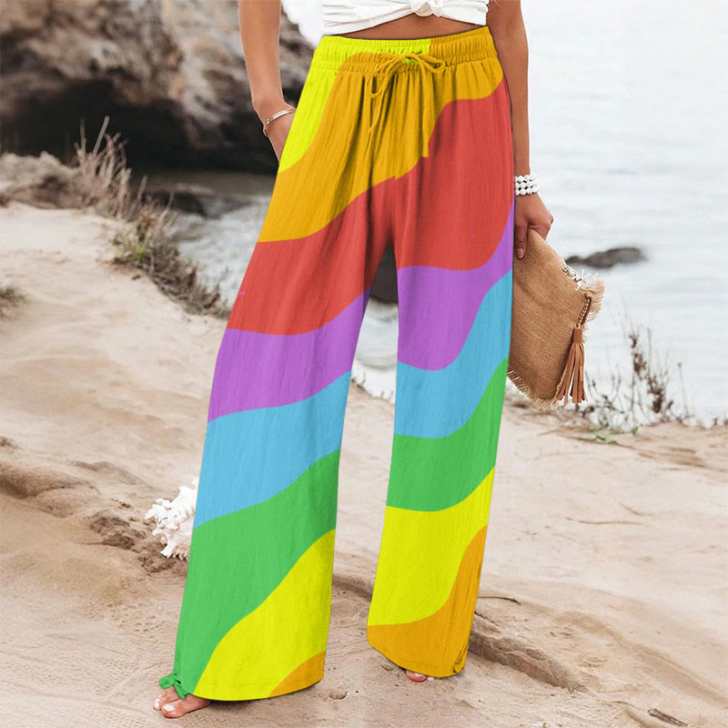 Creative Rainbow Wave Art Printed Casual Pants - Multicolor - 6XL - image 1