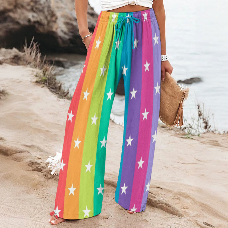 Rainbow Star Art Printed Casual Pants - Multicolor - 6XL - image 1