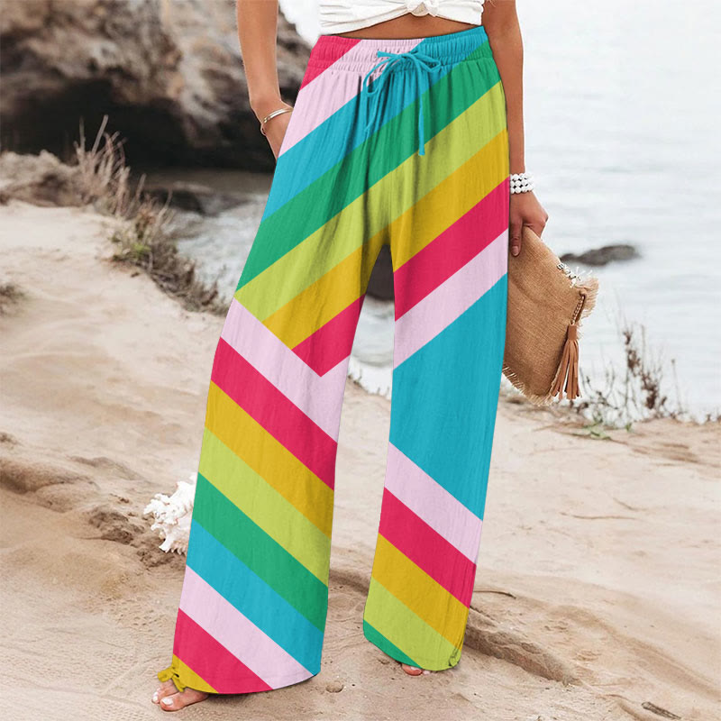 Rainbow Geometric Pattern Art Printed Casual Pants - Multicolor - 6XL - image 1