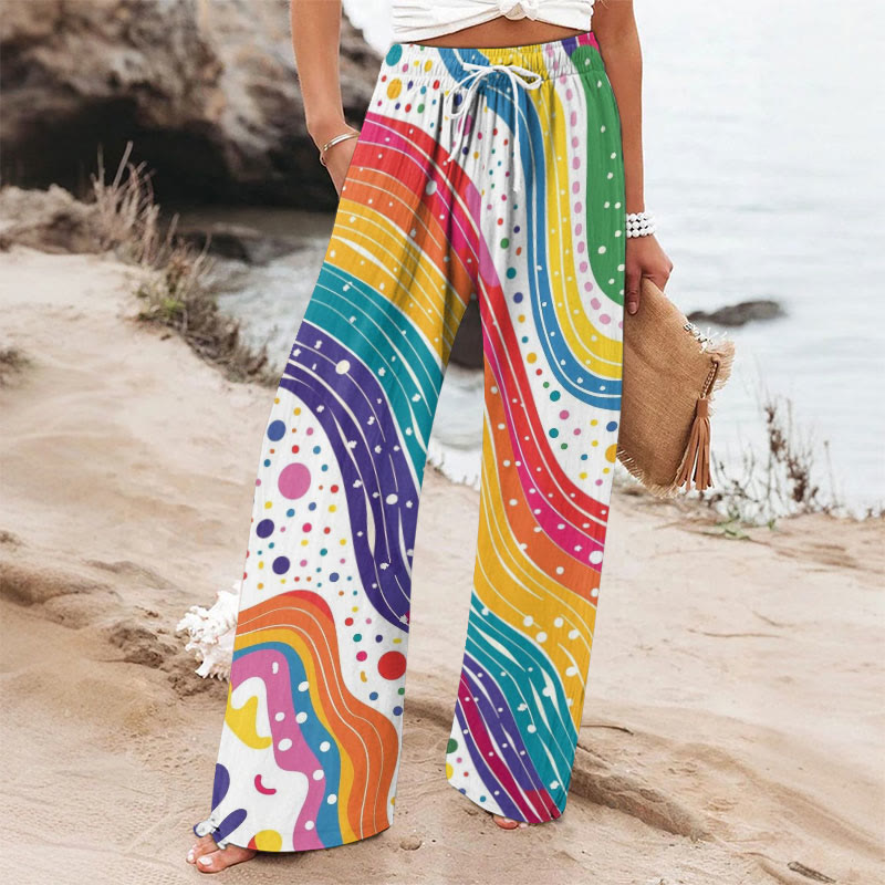 Rainbow Wavy Polka Dots Art Printed Casual Pants - Multicolor - 6XL - image 1