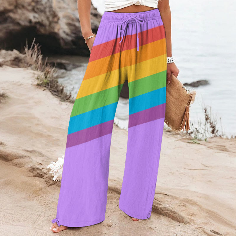 Rainbow Colorblocks Art Printed Casual Pants - Purple - 6XL - image 1