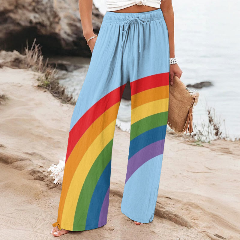 Rainbow Patchwork Art Printed Casual Pants - Blue - 6XL - image 1