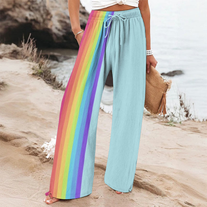 Rainbow Vertical Stripe Art Printed Casual Pants - Blue - 6XL - image 1