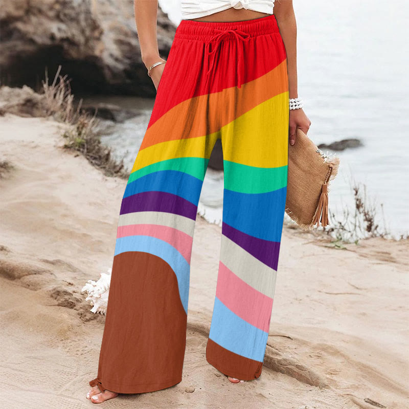 Rainbow Curvy Colorblocks Art Printed Casual Pants - Multicolor - 6XL - image 1
