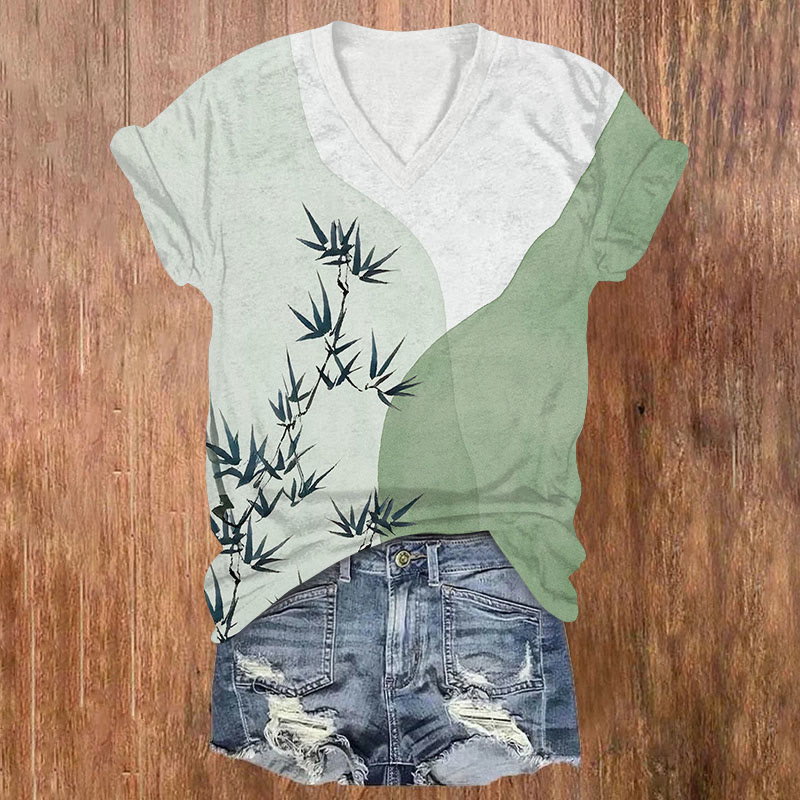 Watercolor Green Bamboo Art Print T-shirt - Green - US32-34(5XL) - image 1