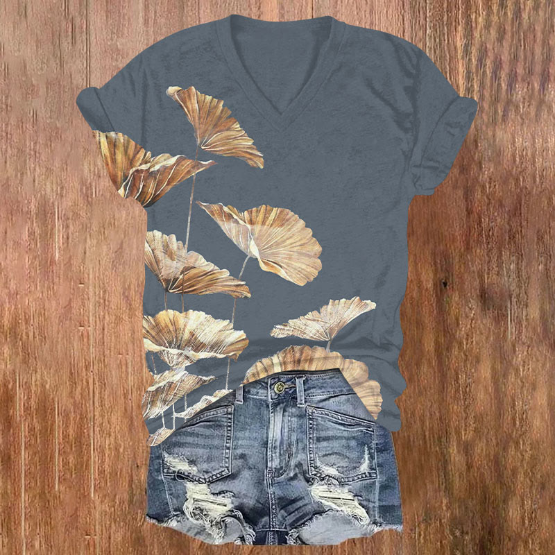 Plants Art Print V-neck T-shirt - Grey - US32-34(5XL) - image 1