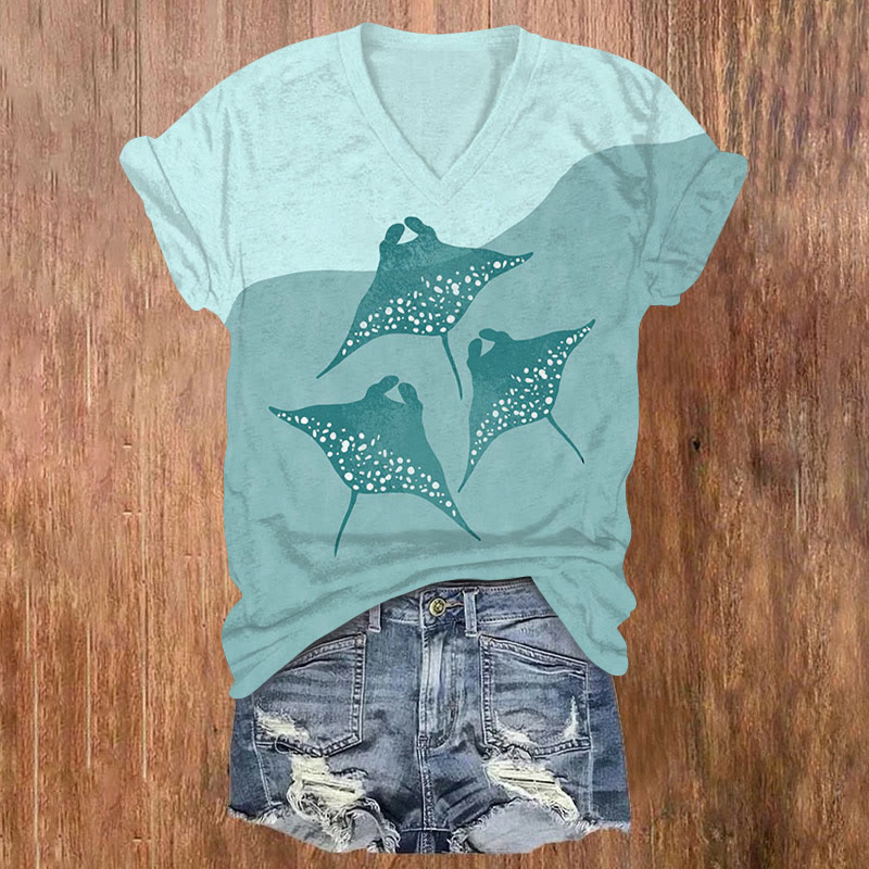 Geometric Colorblock Ray Print T-shirt - Blue - US32-34(5XL) - image 1