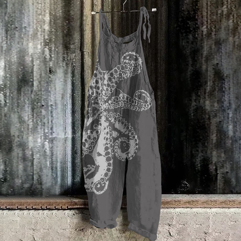 Octopus Asymmetric Print Casual Jumpsuit  - Grey - 5XL - image 1