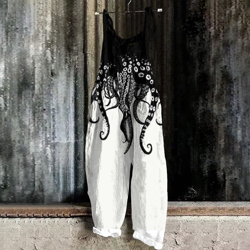 Octopus Tentacles Contrasting Print Casual Jumpsuit  - White - 5XL - image 1
