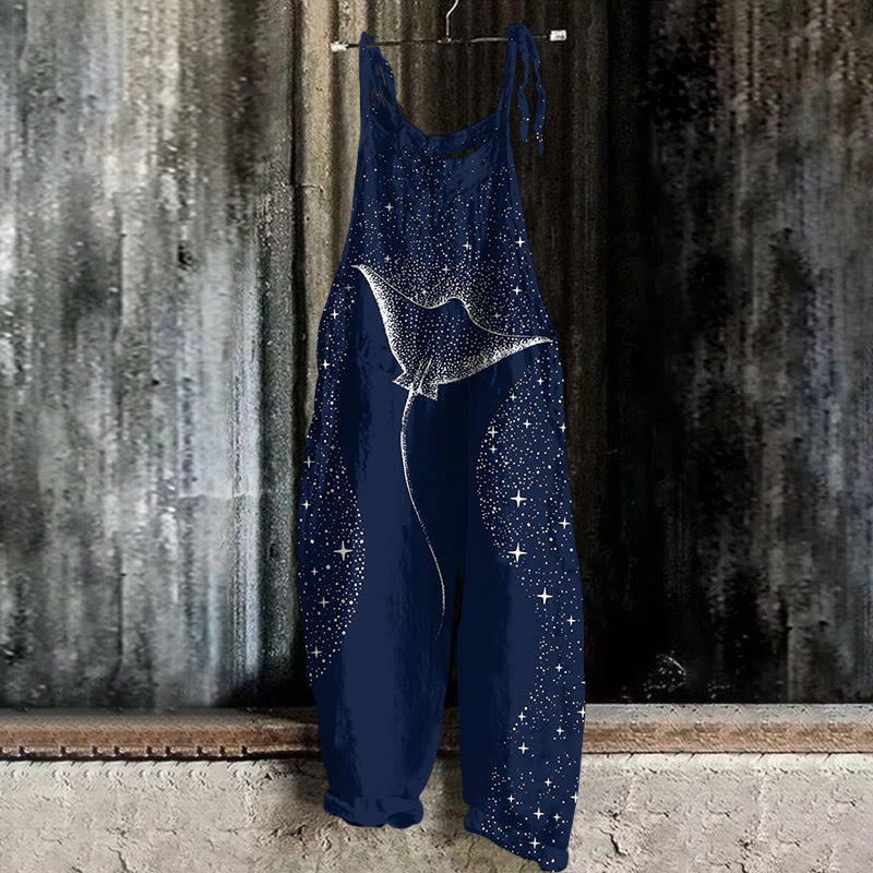 Starry Spotted Eagle Rays Print Casual Jumpsuit  - Blue - 5XL - image 1