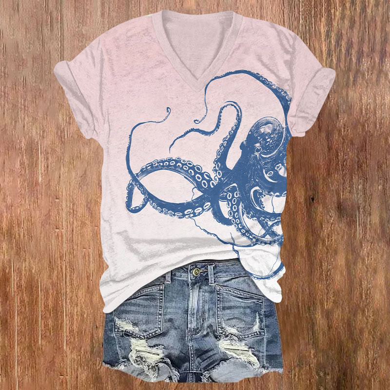 Vintage Octopus Art T-shirt - Light Pink - US32-34(5XL) - image 1